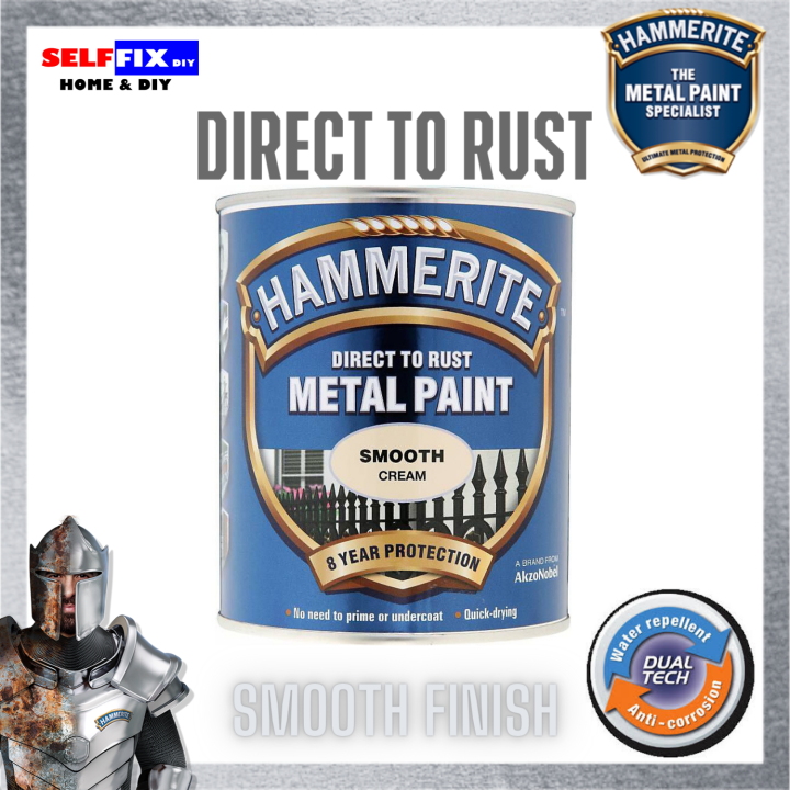 Hammerite Cream Metal Paint Smooth Finish 750ml Direct to Rust No