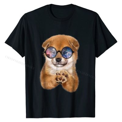 Shiba Inu Puppy in Retro Galaxy Glass, Japanese Dog T-Shirt T Shirt Geek Graphic Men T Shirt Geek Cotton