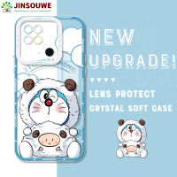 Jinsouwe เคสมือถือสำหรับ Xiaomi Redmi 10C,เคสโทรศัพท์เคสโทรศัพท์ลายการ์ตูนโดราเอมอนคริสตัลเคสด้านหลังยางแบบนิ่ม