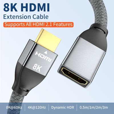 3.3Ft HDMI 2.1 Kabel Ekstensi 8K Laki-laki Ke Perempuan HDMI Extender Kabel 4K HDMI Adaptor Konektor 6.6Ft untuk HDTV Monitor Proyektor