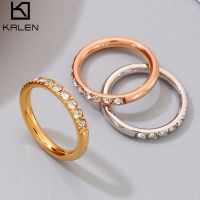 【YF】 Kalen 3mm Women Ring Stainless Steel Rose Gold /Sliver /Gold Color Rhinestone Crystal Opal Rings Jewelry  6/7/8/9 Size