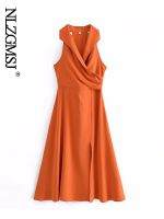 ZZOOI Nlzgmsj 2023 Summer Women Fashion Elegant Dress Sleeveless Casual Solid Midi Dresses Office Lady Female Clothes 202305