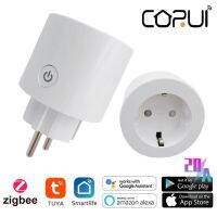 CORUI 20A EU Plug Tuya ZigBee Smart Plug Wireless Remote Socket Smart Timer Plug Voice Control EU Home Fire Retardant PC Smart