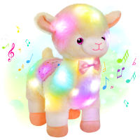 ร้อนไฟ LED Alpaca ดนตรีผ้าฝ้ายของเล่นตุ๊กตาน่ารักแกะเพลงกล่อมเด็กนอนของขวัญสำหรับสาวๆเรืองแสงตลกยัดไส้สัตว์เด็ก