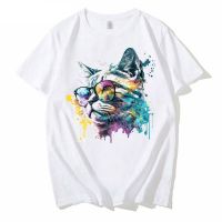 Watercolor Best Cat Sunset Sunglasses Cat Print T-Shirts Men Summer Casual Oversized T Shirt Harajuku Streetwear