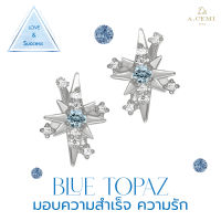 A.CEMI ต่างหูเสริมดวง บลูโทแพซ Blue Topaz 12 Fortune Star Earring มอบความสำเร็จ ความรัก