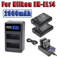 กล้อง Li-Ion EN-EL14 EL14 2000มิลลิแอมป์ต่อชั่วโมงนำ USB D3100 D3200 D3300ชาร์จได้สำหรับ Nikon 7.2โวลต์