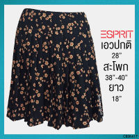 USED Esprit - Black Floral Pleated Skirt | กระโปรงยาวสีดำ สีแดง เอวปกติ กระโปรงพลีท กระโปรงระบาย ลายดอก ทำงาน แท้ มือสอง