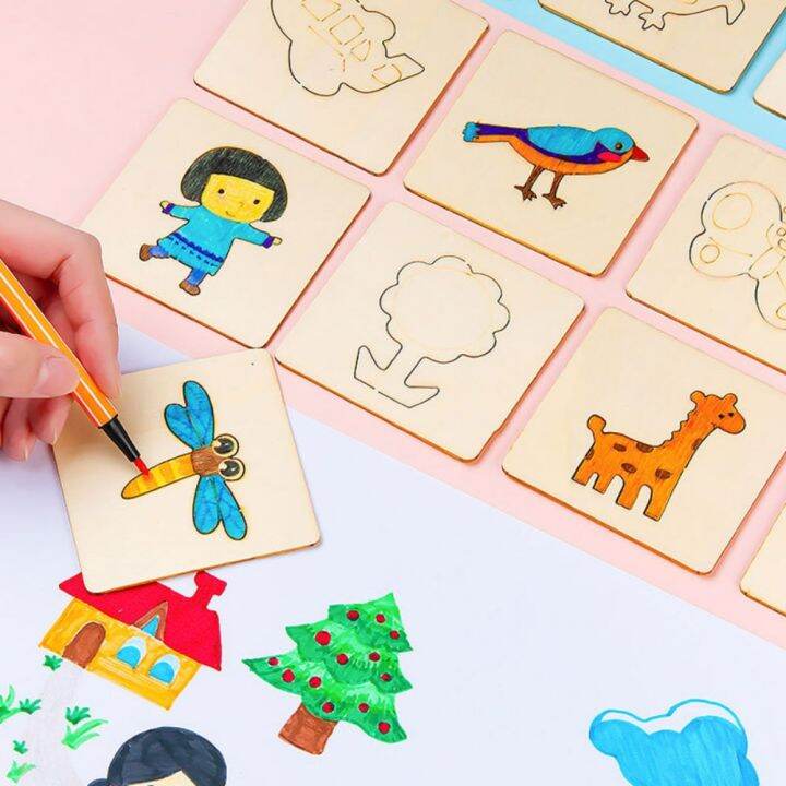 montessori-educational-toys-for-children-kids-painting-drawing-toys-wooden-diy-template-stencils-learning-christmas-gift