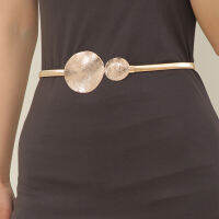 Asymmetric Double Circular Buckle โซ่เอวผู้หญิง Lady Elastic Skinny เข็มขัดปรับได้ Gold Sliver ตกแต่งสายรัดบาง