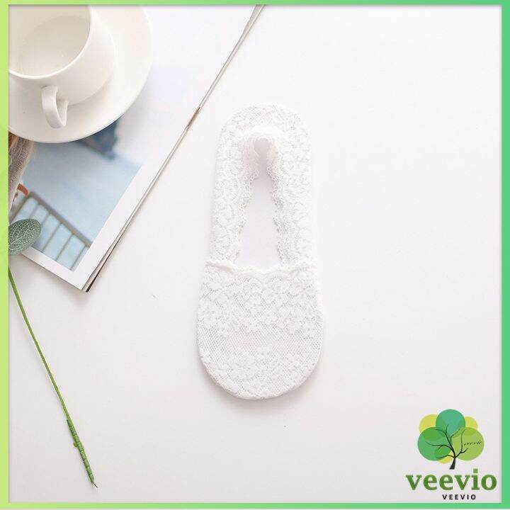 veevio-ถุงเท้าลูกไม้-ถุงเท้าผ้าฝ้าย-ด้านล่างซิลิโคนกันลื่น-lace-socks