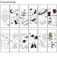 [CrownFamily] สติกเกอร์รอยสักชั่วคราวสัตว์สีดำปลอมเหมือนจริงรูปเรขาคณิตสำหรับผู้ชายและผู้หญิง