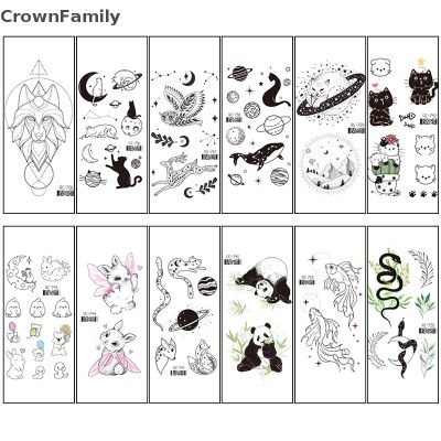 [CrownFamily] สติกเกอร์รอยสักชั่วคราวสัตว์สีดำปลอมเหมือนจริงรูปเรขาคณิตสำหรับผู้ชายและผู้หญิง