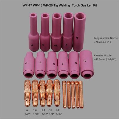 TIG Accessories KIT Long Alumina GAS Lens Nozzle &amp; Collets Bodies Fit TIG TIG Welding Torch WP SR 17 18 26 Series 21PK Welding Tools