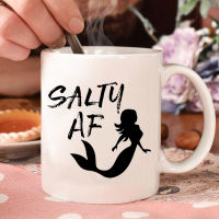 Salty AF Salt Water Mermaid Mug Beach Girl Water Cup Unique Graphic Print Ceramic Mug Nordic Coffee Cups with Big Handrip