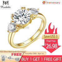 Kuololit 2.8CT Moissanite 18K 14K Yellow Gold Ring for Women D VVS Round Solitaire Diamond Double Halo Ring Engagement Christmas