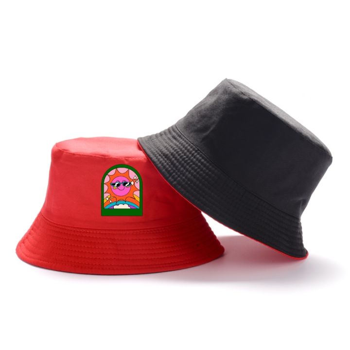 yf-reversible-bob-new-sun-mark-summer-bucket-hats-men-women-boys-girls-cotton-fisherman-caps-outdoor-anniversary-chapeau-panama-hat