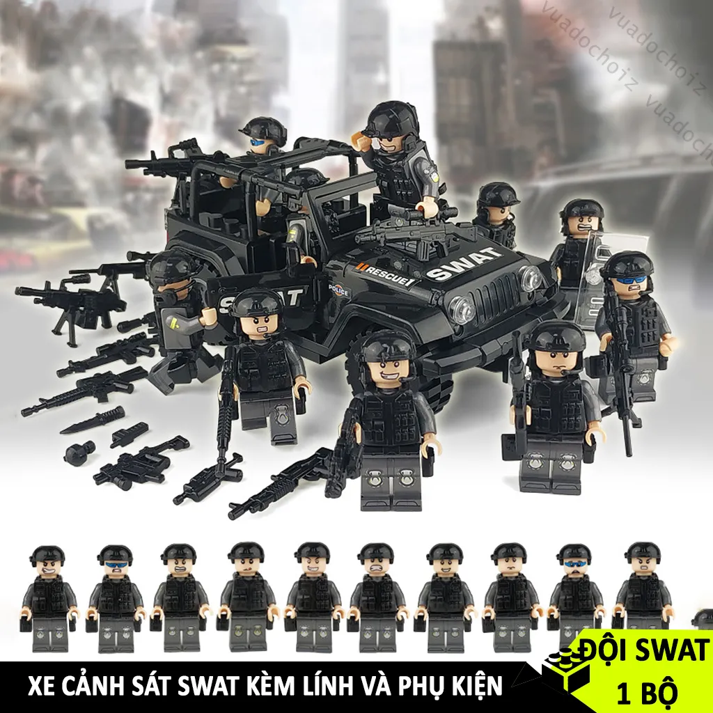 Đồ chơi lắp ráp cảnh sát SWAT, mô hình lắp ráp xe ô tô JEEP và đội ...