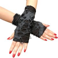 Fashion model shop Women Halloween Punk Hole Long Gloves Gothic Black Fingerless Gloves Arm Warmer Beggar Cosplay