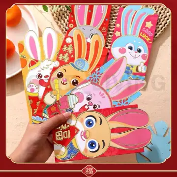 Chinese Zodiac Rabbit 2023 Red Packets Cartoon Childrens Gift Money Packing  Bag for Chinese Traditional Spring Festival 10 CARDS B 