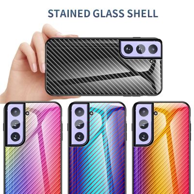 （shine electron）เคสโทรศัพท์แก้วคาร์บอนไฟเบอร์สำหรับ Samsung S23 S22 S8 S10E S21 FE S21กระจกเทมเปอร์ดั้งเดิมมากที่ใส่สำหรับซัมซุง S20บวก Samsung