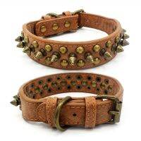 Adjustable Leather Spiked Studded Dog Collars for Small Medium Large Pets Anti-Bite Retro Style Pit Bull Bulldog Boxer Collar