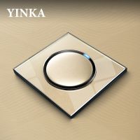 YINKA Light Switch Home Wall Sockets EU Standard Switch on Off Installation of The Switch Gold Glass Panel for Home Improvement Push Button