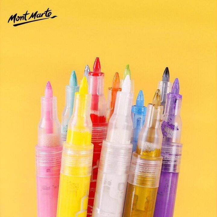 mont-marte-12-24-36-48สีปากกาสีอะคริลิชุด1มิลลิเมตร-3-0มิลลิเมตรสีเมทัลลิคเครื่องหมาย-diy-มือวาดกราฟฟิตีปากกาสำหรับร็อคแก้วผ้าใบโลหะแก้วเซรามิกไม้พลาสติกจิตรกรรม