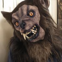 หน้ากากยางหมาป่าน่ากลัวมนุษย์หมาป่าดุร้ายสมจริงชุดแต่งกายหมวกเทศกาลฮาโลวีนพร็อพปาร์ตี้คอสเพลย์