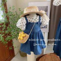 CUI YI SHOP Girls 2022 New Girls for Middle and Large Children Baby Denim Suspender Skirt Two-piece Set