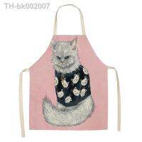 ✧﹊℡ 1 Pcs Women Kitchen Apron Cotton Linen Cute Cat Sleeveless Chef Cooking Aprons Kitchen accessories 55x68cm