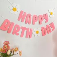 1pc 2.5m Daisy Birthday Decoration Happy Birthday Banner Pennant Garland Baby Shower Decor Childrens Day Supplies Ornaments Banners Streamers Confett