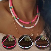 【CW】✚  Boho Necklace Colorful Clay Beaded Choker Polymer Jewelry Gifts for Adjustable