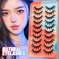 10คู่ขนตา3D ขนตาปลอมธรรมชาติ Fluffy Soft Cross Manga Lashes Wispy ขนตาธรรมชาติแต่งหน้า