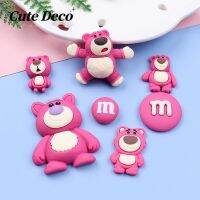 【CuteDeco】 Lovely Cartoon Bear (11 Types) Large Flat Strawberry Bear/Orange Face Strawberry Bear Charm Button Deco/Cute Jibbitz Croc Shoes Die/char Min Material For DIY