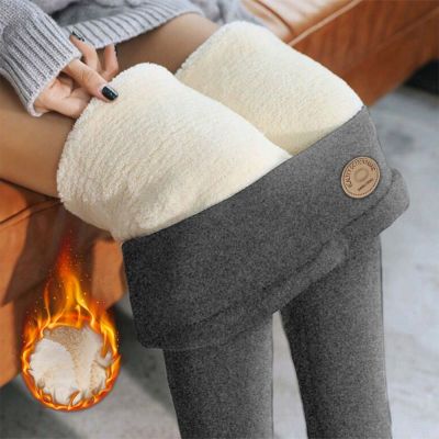 【CC】 Womens Warm Leggings Soft with Fleece Thermal Pants Gray Waist Thick for