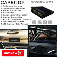 CAREUD T86-WF-S จอแสดงผล LCD ภายนอกรถยนต์ TPMS แบบไร้สายรถ TPMS พร้อมเซ็นเซอร์ 4 ตัวชาร์จไฟแสงอาทิตย์ USB ได้อย่างรวดเร็ว