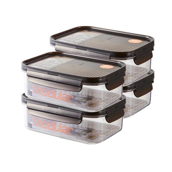 [Lock&Lock] [910ml X 4pcs] [Black] Stackable Bisfree Bpa-Free Modular ...