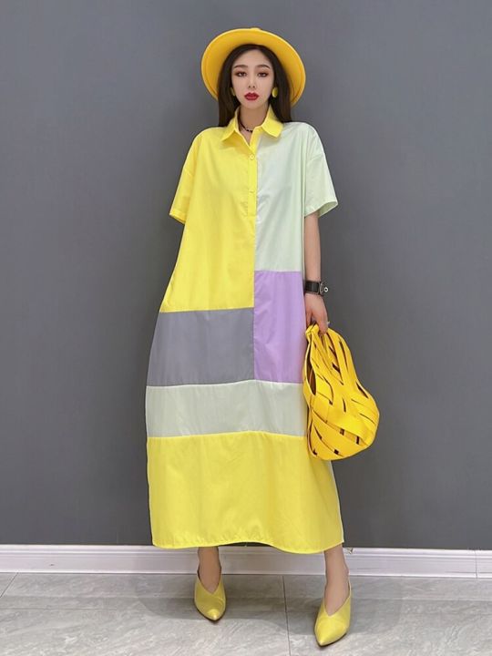 xitao-dress-patchwork-women-personality-fashion-loose-shirt-dress
