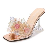 2023 Women Summer 9cm High Heels Slides Mules Lady Cinderella Crystal Diamond Transparent Slippers Sandals Clear Heels PVC Shoes