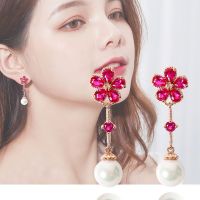 925 Sterling Silver Pearl Earrings Womens Long Style 2020 New Korean Style Red Corundum Gem Earrings Versatile Accessories B3GU B3GU WW15 WW15