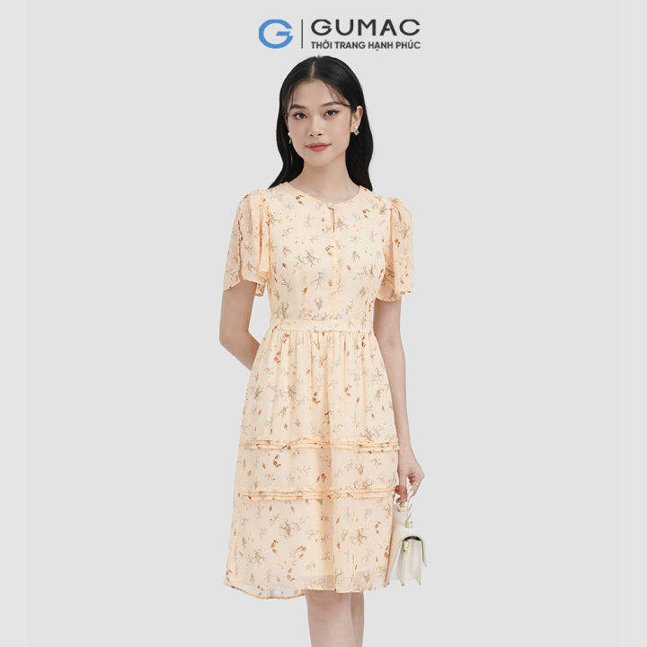 Đầm dáng xòe nữ GUMAC, đầm phối hoa xinh xắn DC09080 | Lazada.vn