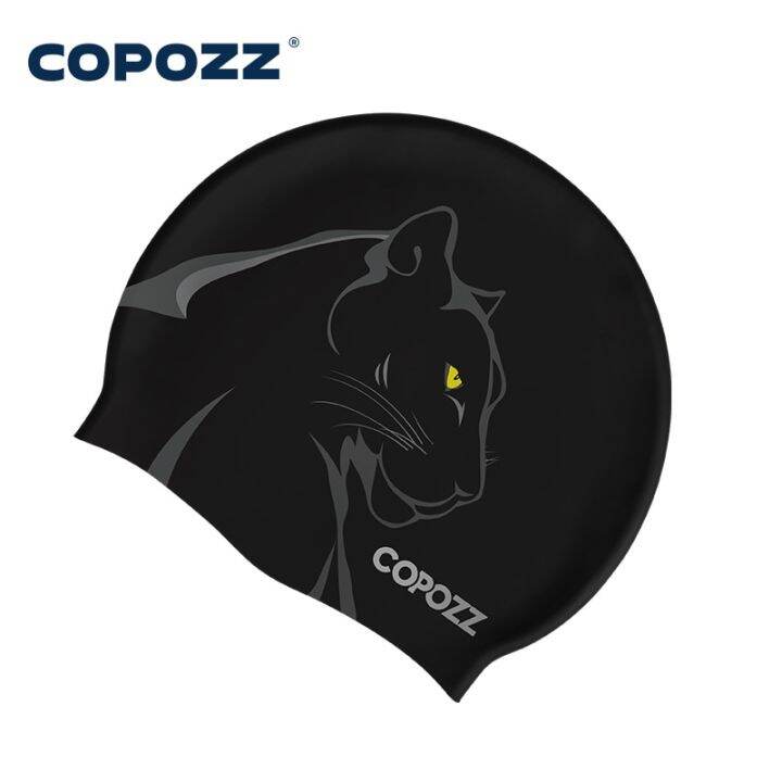 copozz-หมวกว่ายน้ำพิมพ์ลายยูนิเซ็กซ์หมวกกันน้ำหมวกน้ำซิลิโคนสำหรับผู้ชายผู้หญิงเครื่องป้องกันหูสระว่ายน้ำอุปกรณ์กีฬาเยาวชนผู้ใหญ่