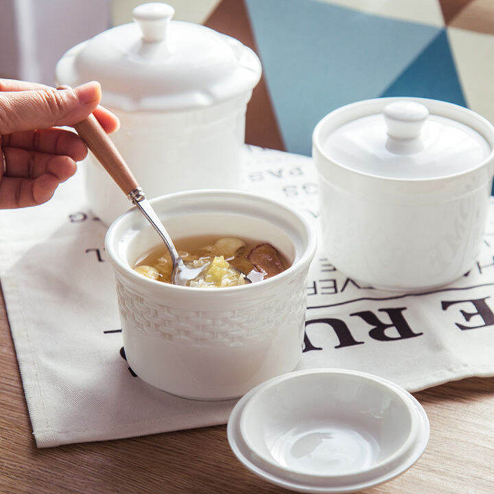 Ceramic Bowl Soup Pot Stew Steam Bowls Cup Lid Steaming Onion Japanese