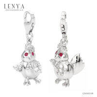 LenYa Jewelry ชาร์ม นักษัตรปีระกา ไก่ ตัวเรือนเงินแท้ ชุบทองขาว ประดับพลอยสีแดง ทับทิม ( Ruby) สีขาวคิวบิกเซอร์โคเนีย (Cubic Zirconia)