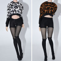 16 Female Solieder Leopard Print Hoodie Party Hollow Out y Pantyhose Female Mesh Black Stocking Fit 12" Action Figure Doll