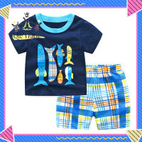 【Fast Delivery?】2pcs Boys Shirt Shorts Suit Cartoon Printing Short Sleeves Round Neck Tops Shorts Set For Kids Aged 2-8