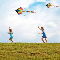 Large Rainbow Color Kite for Fun Assemble Kite with Long Colorful Tail Party &amp; Outdoor Toy Lightweight Outdoor Sports