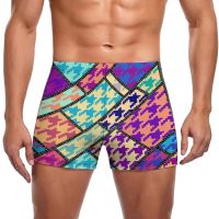 Colorful Houndstooth Swimming Trunks Patchwork Style Pool Push Up Swim Shorts Print Stay-in-Shape Male Briefs Swimwear