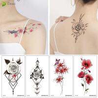 DEMI 10Pcs สวยงามสวยงามมาก รอยสักงานปาร์ตี้ อุปกรณ์สำหรับเด็กผู้หญิง สำหรับผู้หญิง รอยสักอีฮอล ดอกไม้สีแดงดอกไม้ ศิลปะรูปลอก รอยสักเป็นเวลานาน